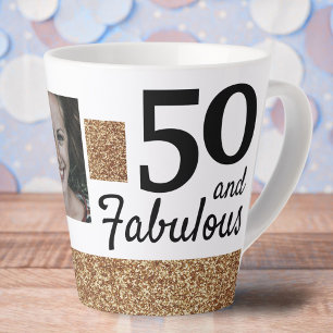 50 und Fabelhaft Gold Glitter 2 Foto 50. Geburtsta Milchtasse