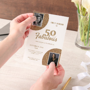 50 und Fabelhaft Gold Glitter 2 Foto 50. Geburtsta Pergament Einladungen