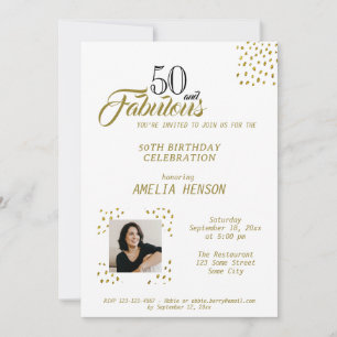 50 und Fabelhaft Gold Glitter Foto 50. Geburtstag Einladung