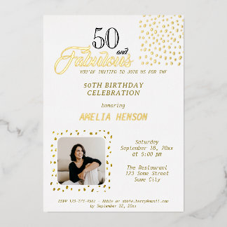50 und Fabelhaft Gold Glitter Foto 50. Geburtstag Folieneinladung
