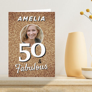 50 und Fabelhaft Gold Glitter Foto 50. Geburtstag  Karte