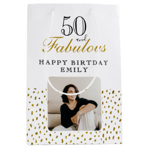 50 und Fabelhaft Gold Glitter Foto 50. Geburtstag Mittlere Geschenktüte