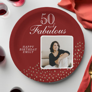 50 und Fabelhaft Gold Glitter Foto 50. Geburtstag Pappteller