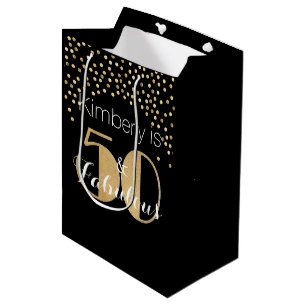 50 und Fabelhaft Gold Personalisierte Geburtstagsf Mittlere Geschenktüte
