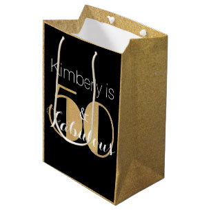 50 und Fabelhaft Gold Personalisierte Geburtstagsf Mittlere Geschenktüte