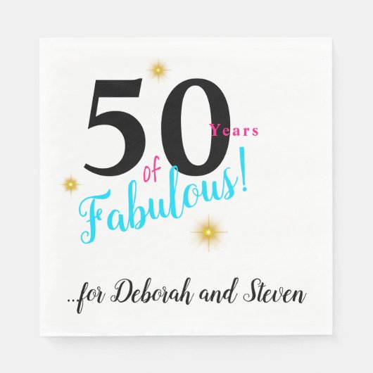 50 und fabelhaft, leuchtend blau mit goldenen Ster Serviette (Vorderseite)