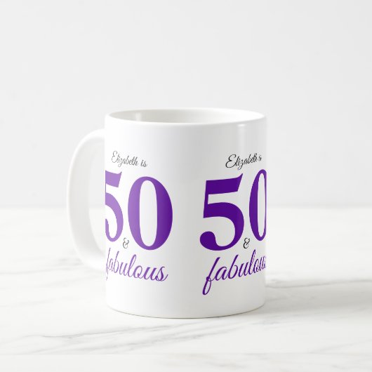50 und fabelhaft Lila Kaffeetasse (Vorderseite Links)