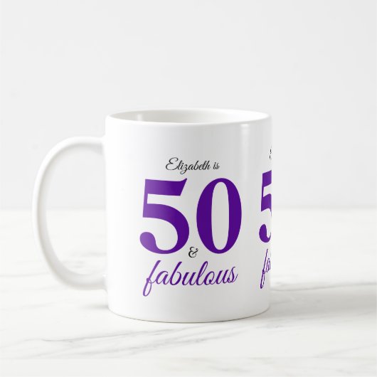 50 und fabelhaft Lila Kaffeetasse (Links)