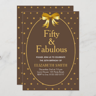 50 und fabelhaft mit goldenen Sternen auf braun Einladung
