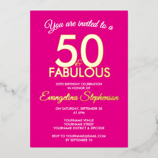 50 und Fabelhaft Modern Pink Gold 50. Geburtstag  Folieneinladung