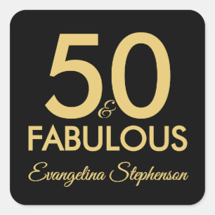 50 und Fabelhaft Modern Schwarz Gold 50. Geburtsta Quadratischer Aufkleber