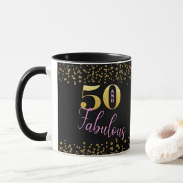 50 und fabelhaft Pink Black Gold Glitzer B'day Tasse
