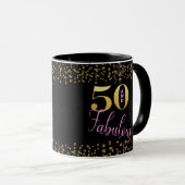 50 und fabelhaft Pink Black Gold Glitzer B'day Tasse (VorderseiteRechts)