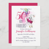 50 und fabelhaft rosa Fluffy Dog Einladung (Vorne/Hinten)
