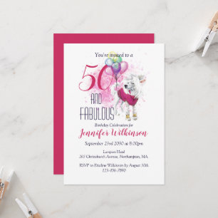 50 und fabelhaft rosa Fluffy Dog Einladung
