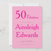 50 und Fabelhaft Rosa Fünfzigster Geburtstag Party Einladung (Vorderseite)