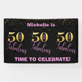 50 und fabelhaft-rosa Schwarzer Glitzer Geburtstag Banner