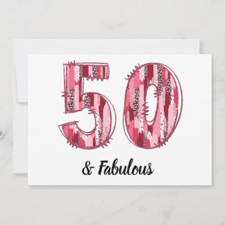 50 und Fabelhaft Rosa und Leoparden-Pinselstriche Einladung