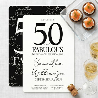 50 und Fabelhaft Schwarz | 50. Geburtstag Elegant Einladung
