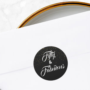50 und Fabelhaft Schwarz Gold Glitter Runder Aufkleber