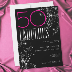 50 und Fabelhaft Schwarz Rosa Glamour Glitzer Gebu Einladung
