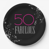 50 und Fabelhaft Schwarze Pink Glam Funkelnder Geb Pappteller (Vorderseite)