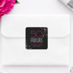 50 und Fabelhaft Schwarze Pink Glamour Funkelnde G Quadratischer Aufkleber