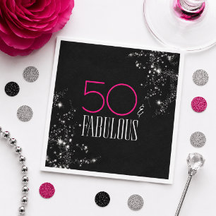 50 und Fabelhaft Schwarzes Rosa Glamour Funkelnder Serviette