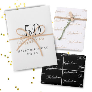 50 und Fabelhaft Skript Moderne Frau 50. Geburtsta Geschenkpapier Set