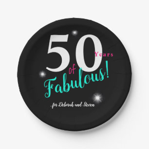 50 und fabelhaft, weiß, aquamarin, rosa mit Sterne Pappteller