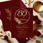 50 und fabelhafte 50. Geburtstagsparty gestempelt Folieneinladung<br><div class="desc">Elegantes Typografie-Design "50 und Fabulous" 50. Geburtstagsparty-Design mit einem Rose Kontur Rundrahmen. Zurück zeigt eine Rose-Kontur in Goldton (nicht Goldfolie). Vorder- und Rückseite ist eine dunkelrote Bordeauxfarbe.</div>