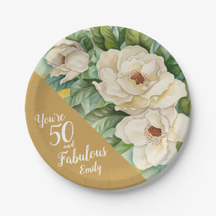 50 und fabelhafte 50. Gold Geburtstagsflorenname Pappteller