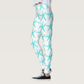50 und fabelhafte Aquamarine blaue Starfish Muster Leggings (Links)