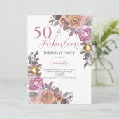 50 und fabelhafte Aquarellfarben Blumengeburt Part Einladung (Stehend Vorderseite)