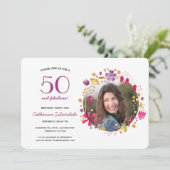 50 und fabelhafte Aquarellfarben Blumengeburt Part Einladung (Stehend Vorderseite)