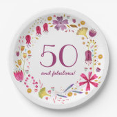 50 und fabelhafte Aquarellfarben Blumengeburt Part Pappteller (Vorderseite)