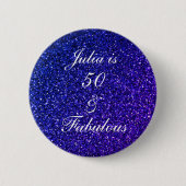 50 und fabelhafte Birthday Blue White Glitzer 2024 Button (Vorderseite)