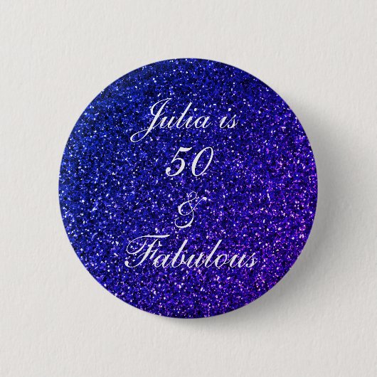 50 und fabelhafte Birthday Blue White Glitzer 2024 Button (Vorderseite)