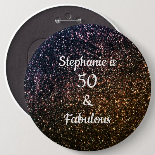 50 und fabelhafte Birthday Gold Black Glitzer Cool Button (Vorne & Hinten)