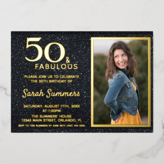 50 und fabelhafte Black Gold Geburtstag Folieneinladung