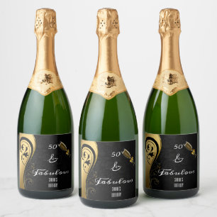 50 und fabelhafte Black & Gold Geburtstag Schaumweinetikett