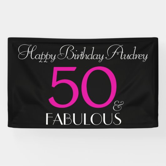 50 und fabelhafte Black Pink Custom Geburtstag Banner (Horizontal)