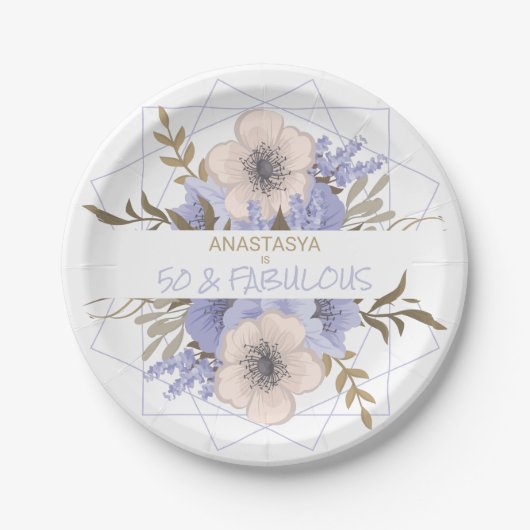 50 und fabelhafte Blumengeburt Wilde Rose Custom Pappteller (Vorderseite)