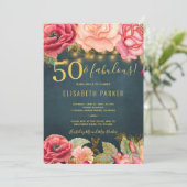 50 und fabelhafte blumengeschmückte elegante 50. G Einladung (Stehend Vorderseite)