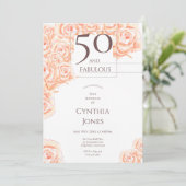 50 und fabelhafte Blumenrosa Rosenbraun Vertikal Einladung (Stehend Vorderseite)