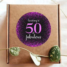 50 und fabelhafte chic Hot Pink Black Monogramm Na Runder Aufkleber