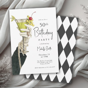 50 und fabelhafte Cocktails und Perlen Geburtstag Einladung
