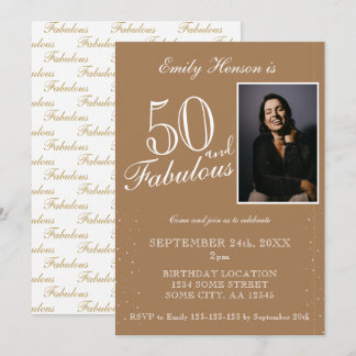 50 und fabelhafte Elegant Beige Foto Geburtstag Einladung