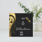 50 und fabelhafte Elegant Black & Gold Geburtstag Einladung (Stehend Vorderseite)