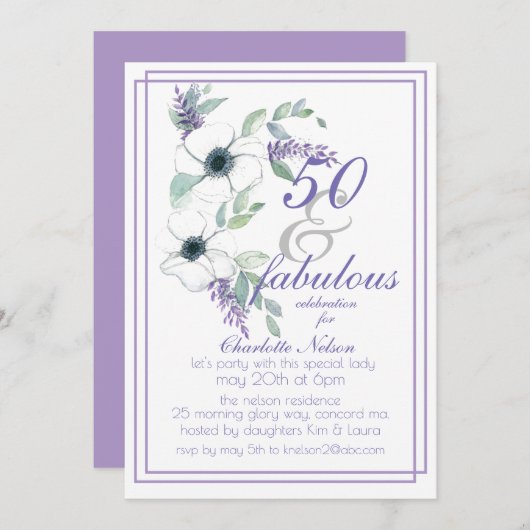 50 und fabelhafte Elegant Floral Wasserfarbe Einladung (Vorne/Hinten)